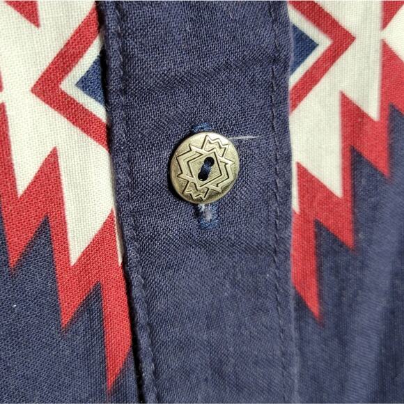 Vintage Roper Southwest Aztec Red White & Blue Button Down Western Top - Picture 6 of 7